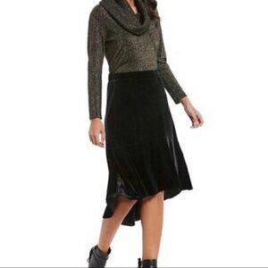 Reba Velvet Medium Black Skirt High Low Hem Elastic Waist Western Formal Ruffle